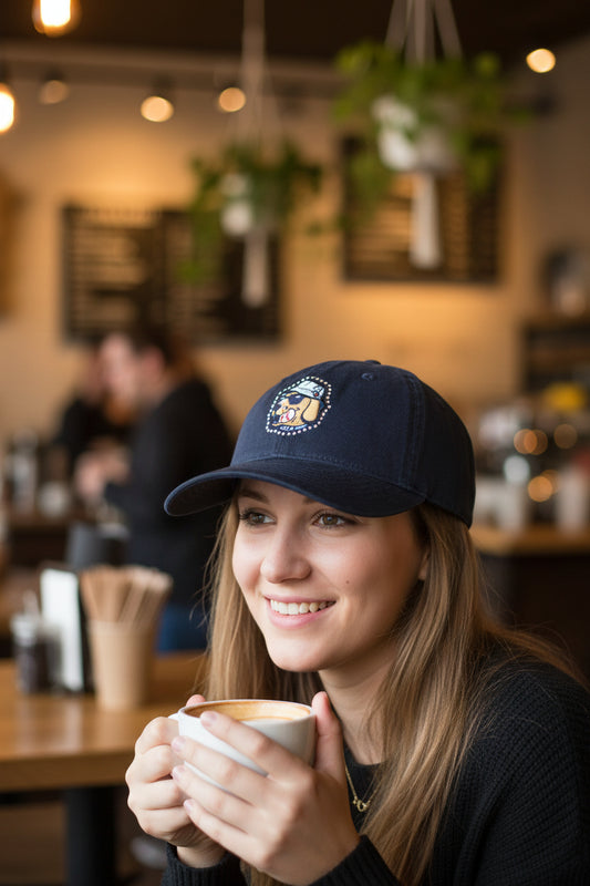 Navy blue cap with a dog graphic and 'Women's' label on a white background