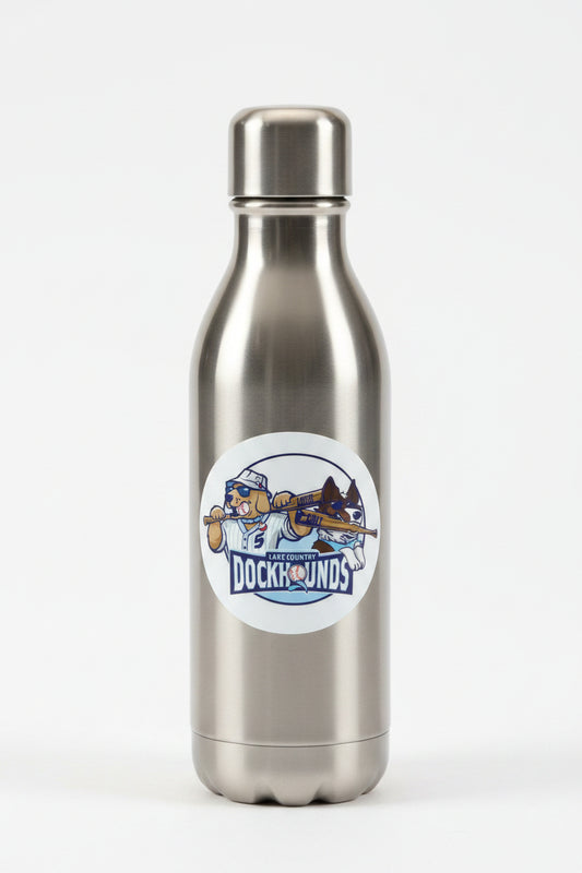 Logo of Lake Country DockHounds on a circular sticker with a dog holding a baseball bat.