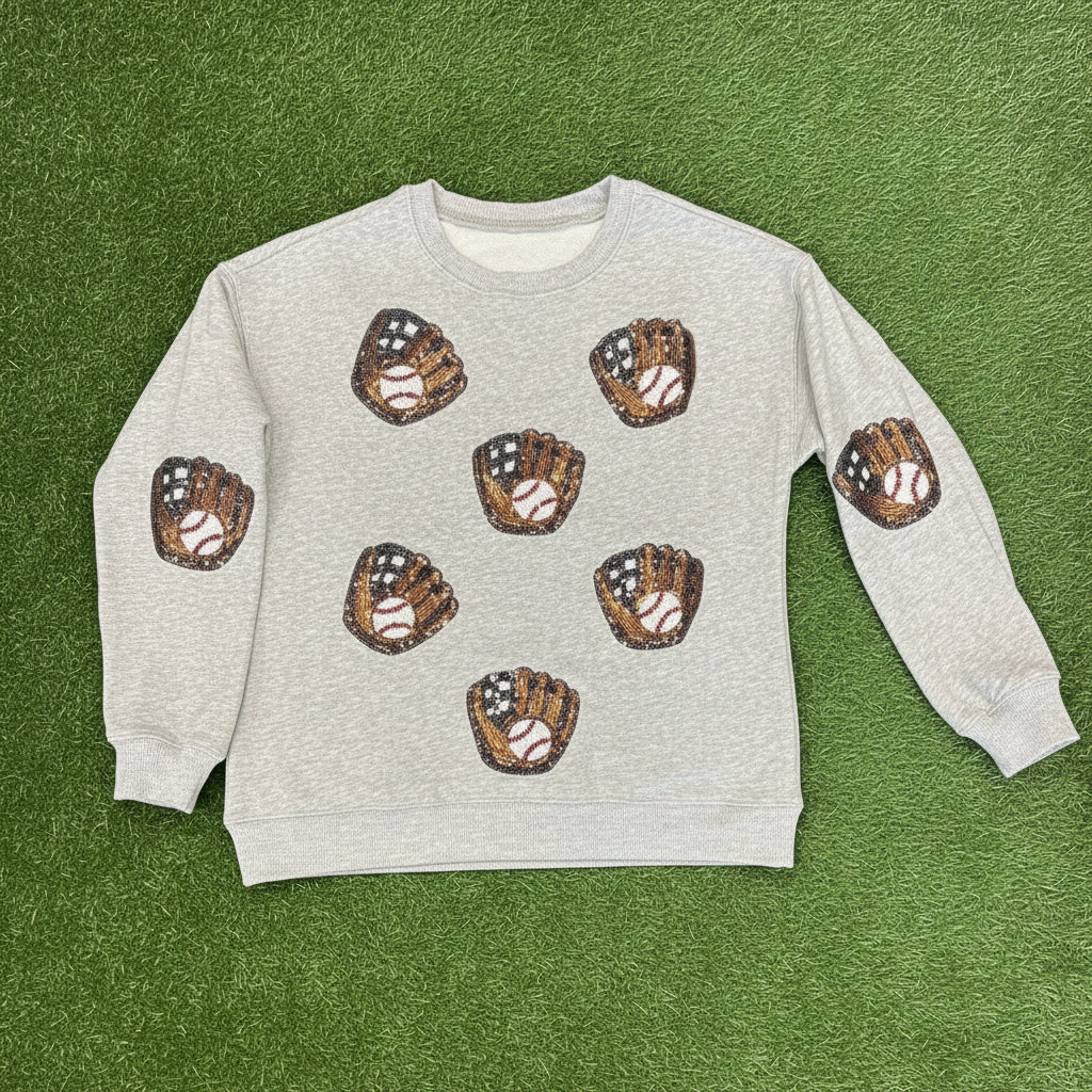 Gray Baseball Glove Varsity Crew