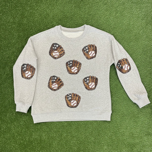 Gray Bling Baseball Glove Varsity Crew